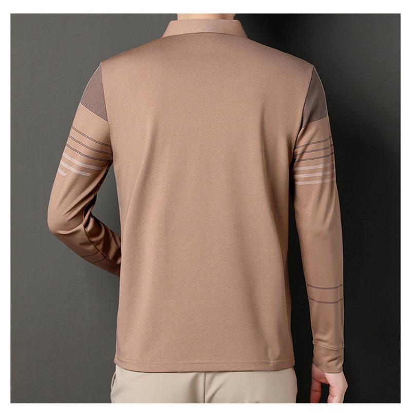Men S Long Sleeve Striped Polo Shirt Casual Middle Age Dad Style