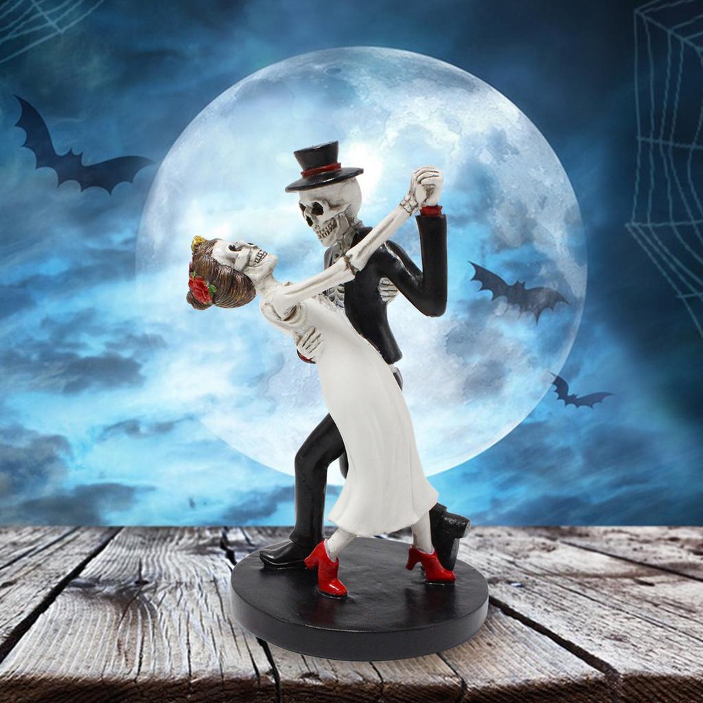 Statua Tańczącej Pary Szkieletów Panna Młoda i Pan Młody Romantyczna Figurka Ślubna Dekoracja Halloweenowa Żywica Straszne Ozdoby