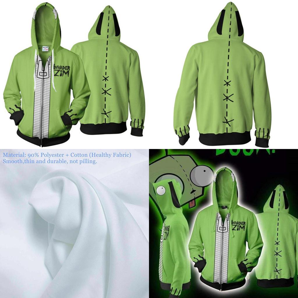 Invader Zim Costume Printed Men Zipper Hoodie Sweatshirt In Comfortable Soft Material