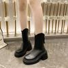 Autumn And Winter New Trend Fashion French Thick-Soled Thick-Heeled Round-Toe Waterproof Platform High-Heeled Fashion Boots