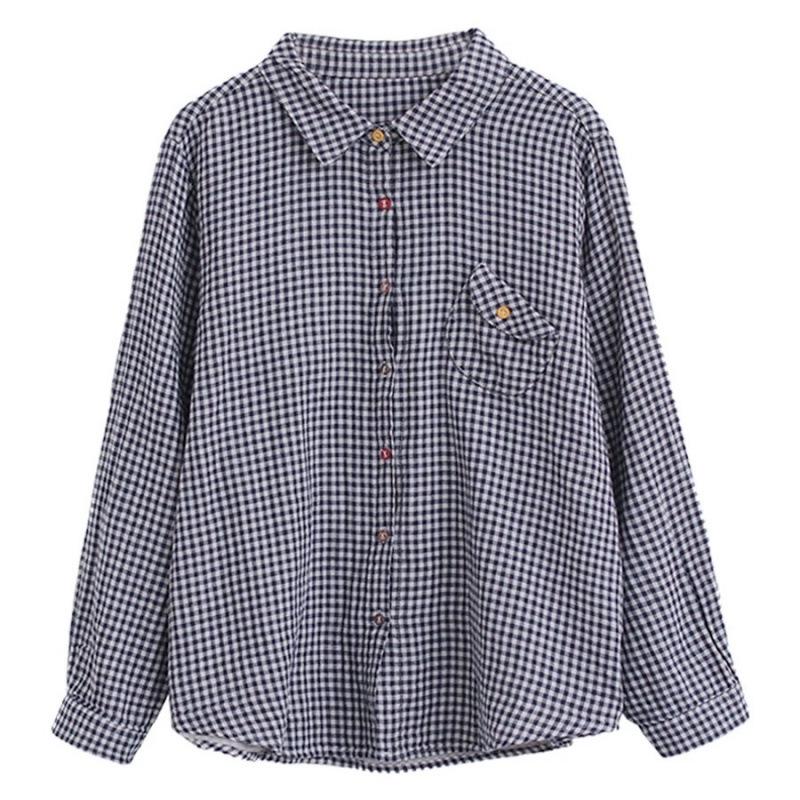 2026 Double-Layer Cotton Women's Plaid Shirt - Korean Style, Loose, Retro, Slimming