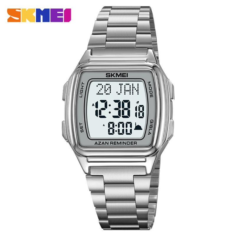 

Moment Beauty Многофункциональные мужские часы с указателем направления и функцией закладки Электронные часы Модные квадратные часы со стальным ремешком серебряный