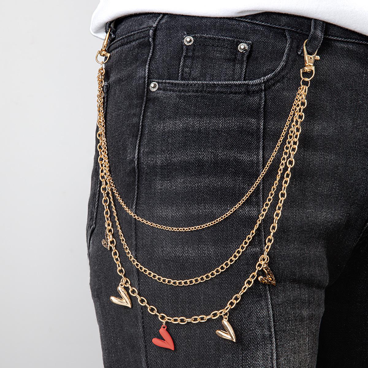 

Sexy leopard print heart-shaped tassel pendant with multiple layers, wearing jeans chain, versatile women s body chain