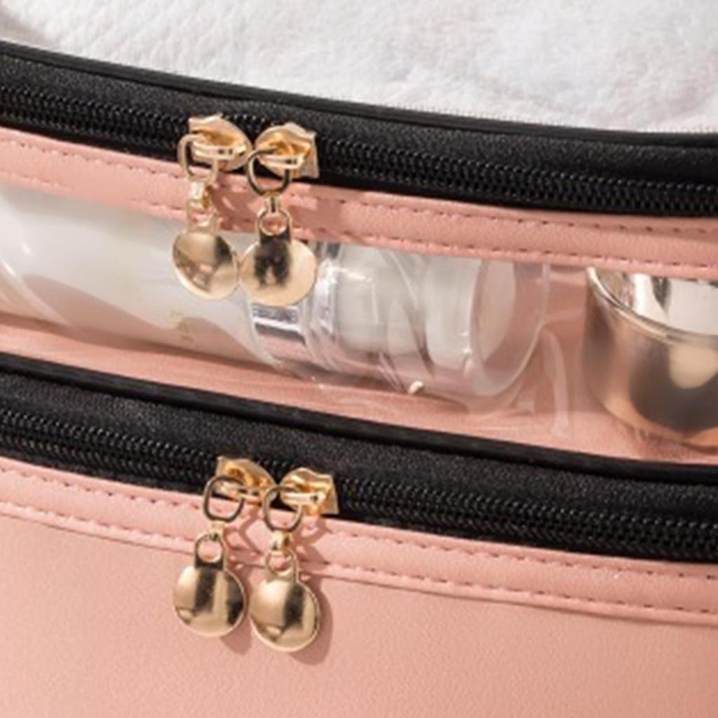 Double Layer Makeup Bag with Smooth Zippers Comfortable Handle Waterproof Sealed Travel Cosmetic