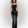 Black & Gray Women's Floor-Length High-Waisted Retro Flared Jeans - Autumn 2024 Edition