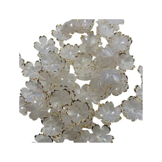 50Pcs Acrylic Cherry Blossom Beads Golden-Plated Flower Spacer Beads DIY Handmade Necklaces Bracelets Jewelry Making 5-Petal Floral Charms