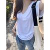 Women's V Neck Short Sleeve Tee Oversized Fit Casual Basic Top Solid Color 100% Cotton Summer Daily T Shirt