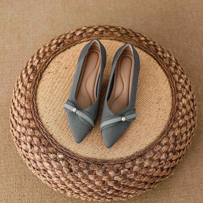 

Вязаные туфли на высоком каблуке с острым носком, женские туфли на тонком каблуке, короткие каблуки, летящие вязаные банты, маленькие каблуки, неглубокая горловина, дышащая, модная женская обувь 43 to be customized серый