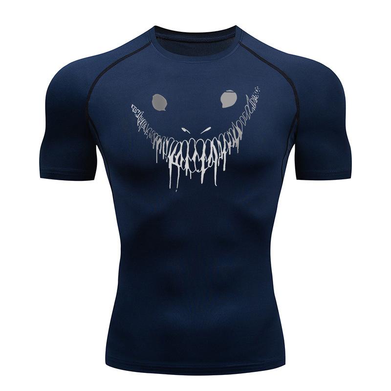 

Компрессионная футболка с принтом для мужчин с коротким рукавом, рашгард, для тренировок в спортзале, фитнеса, базовый слой, спортивная быстросохнущая футболка XL темно-синий