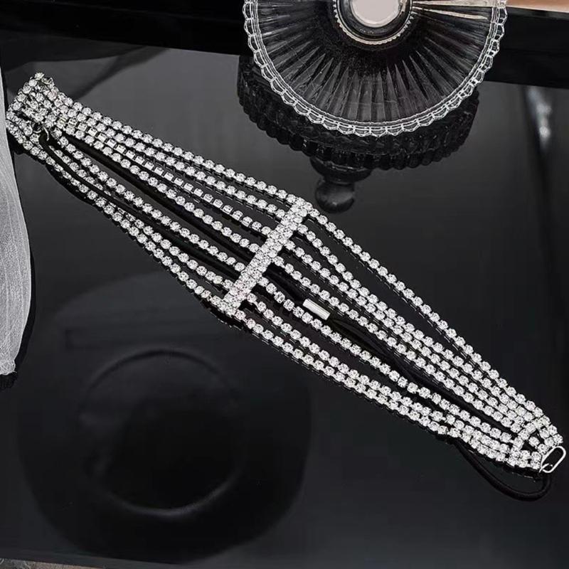 Rhinestones Hairband for Women Wedding Crystal Hairhoop Glittering Hairband Bridal Shower Elastic Hairband Hair Ornaments