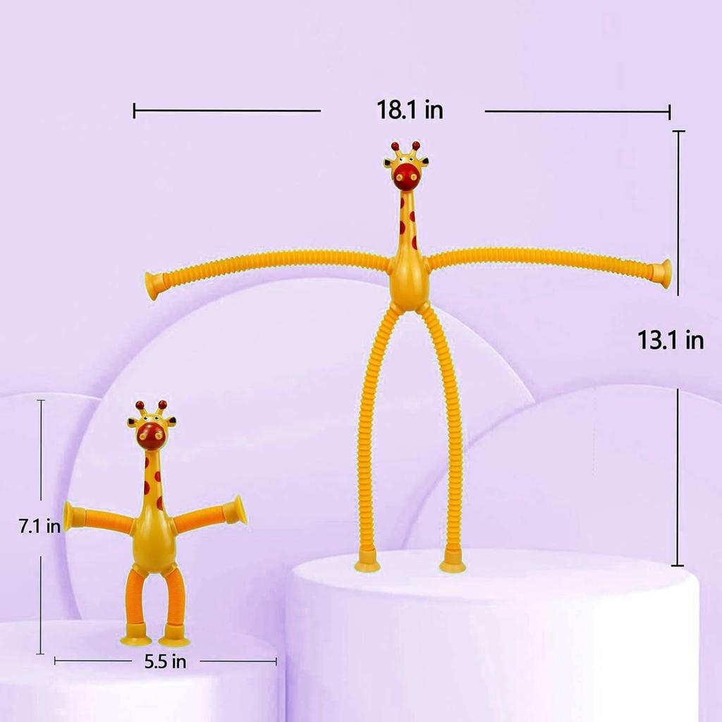 4 Pieces Pop Tubes Sensory Toys Giraffe Fidget Tubes Pack Telescopic Suction Cup Toys Fidget Toys for Kids (Giraffe)