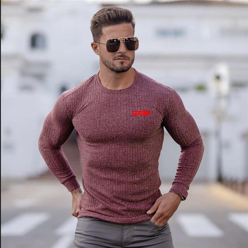 Muscleguys Módní jednobarevné pletené tričko s měkkým dotekem, pánské, hezké, elastické, ležérní tričko s dlouhým rukávem