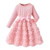 2-7L Šaty s dlouhým rukávem Dívčí šaty jednobarevné s potiskem růží Dívčí podzimní/zimní základní vrstva Sukně
