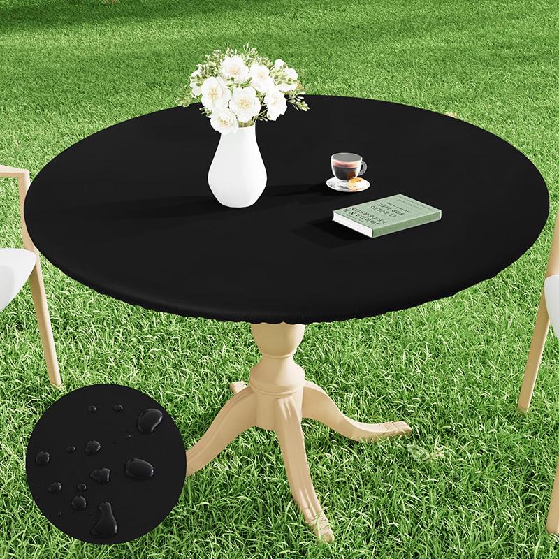 Homaxy New Round Tablecloth 1 PCS PEVA Material Wipeable Flannel Backed Vinyl Tablecloths Waterproof Elastic Fitted Table Covers