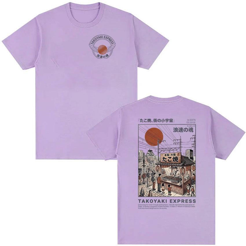 Takoyaki Express Osaka Dotonbori Logo Graphic T Shirts Retro Japanese Ukiyoe Street Print Short Sleeve Unisex Women Cotton Tshirt