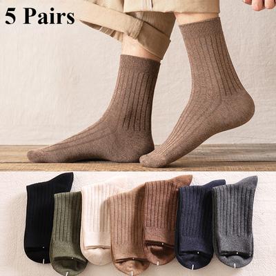 5 Pairs Men's Solid Color Striped Socks Spring Autumn Winter Socks Casual Socks Business Socks Wholesale
