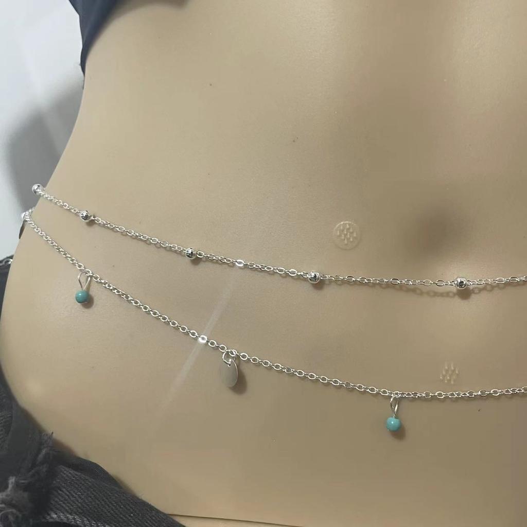Minimalist Tassel Sequin Double Layer Chain Casual Pants Chain Hip-hop Body Chain Fashionable Retro Turquoise Waist Chain