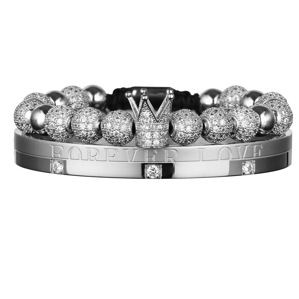 2026 Double Crown Bracelet Set Couple Micro Diamond Ball Bracelet