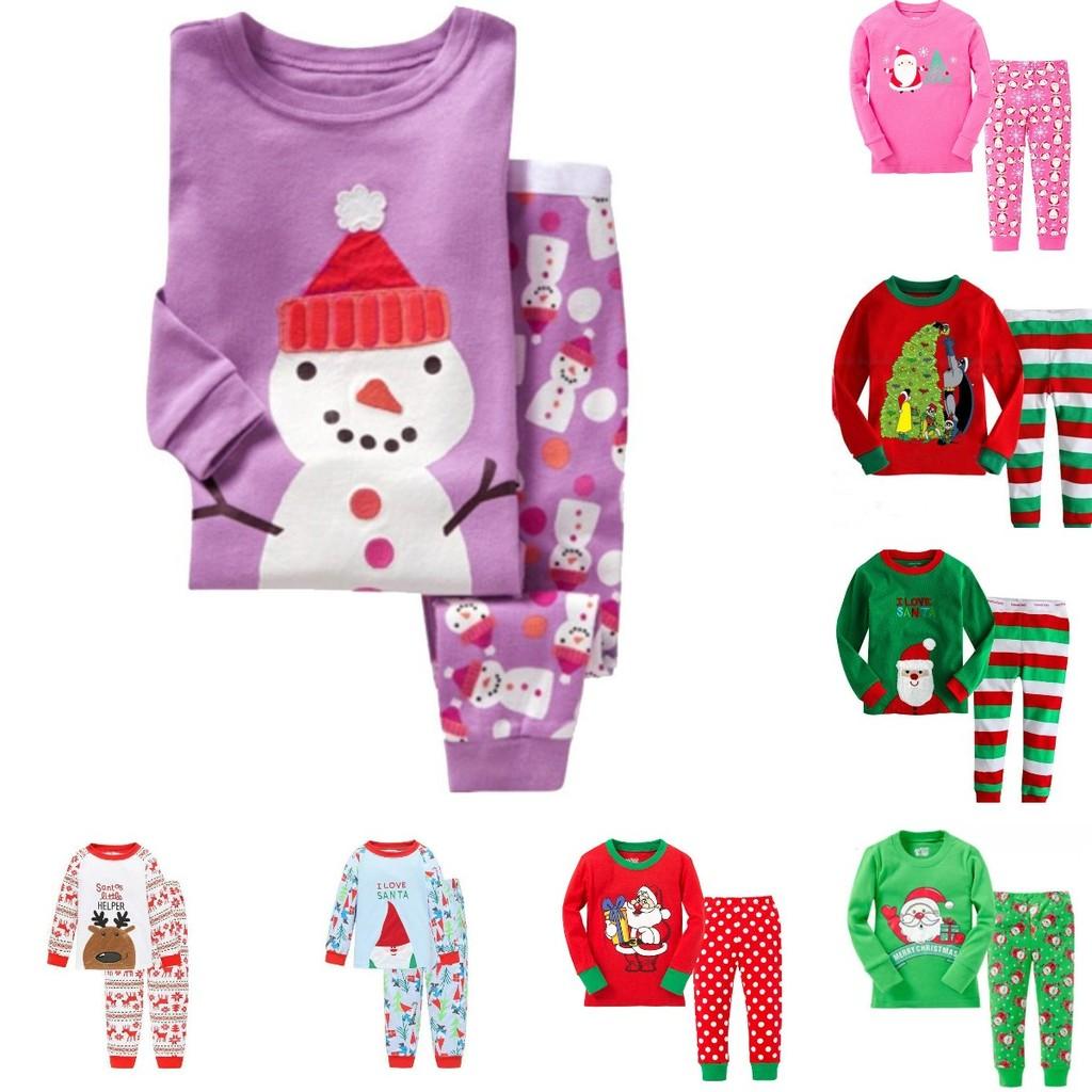 Christmas Children Autumn Pajamas Set Multiple Patterns Cotton Blend Clothing
