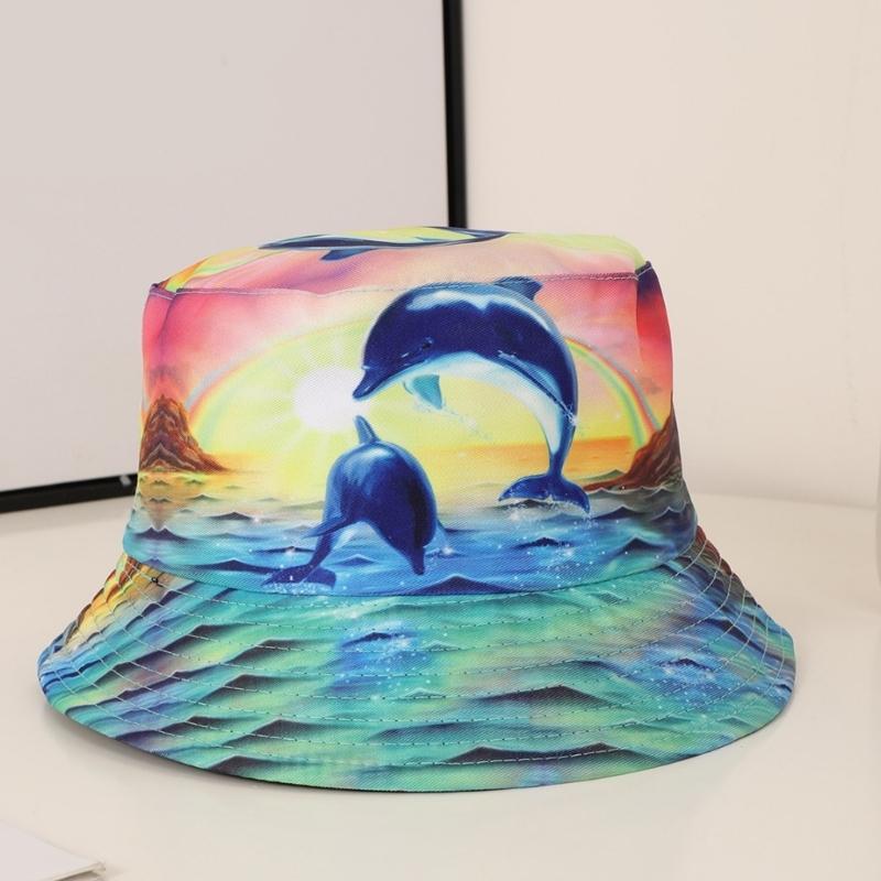 Fashionable Dolphin Design Bucket Hat Sun Sun Hat For Women Soft Cotton Perfect For Beach Hiking And Daily Use