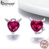 BAMOER 925 Sterling Silber Engel und Teufel rosa CZ Herz Ohrstecker für Frauen exquisite einzigartige Ohrringe