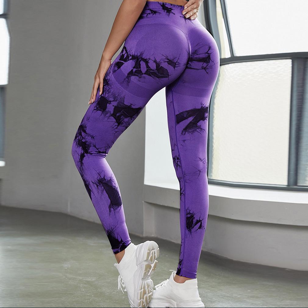 Bezešvé legíny na jógu s vysokým pasem a batikou - Zeštíhlující, design broskvového pozadí, vysoká elasticita, trendy fitness kalhoty.