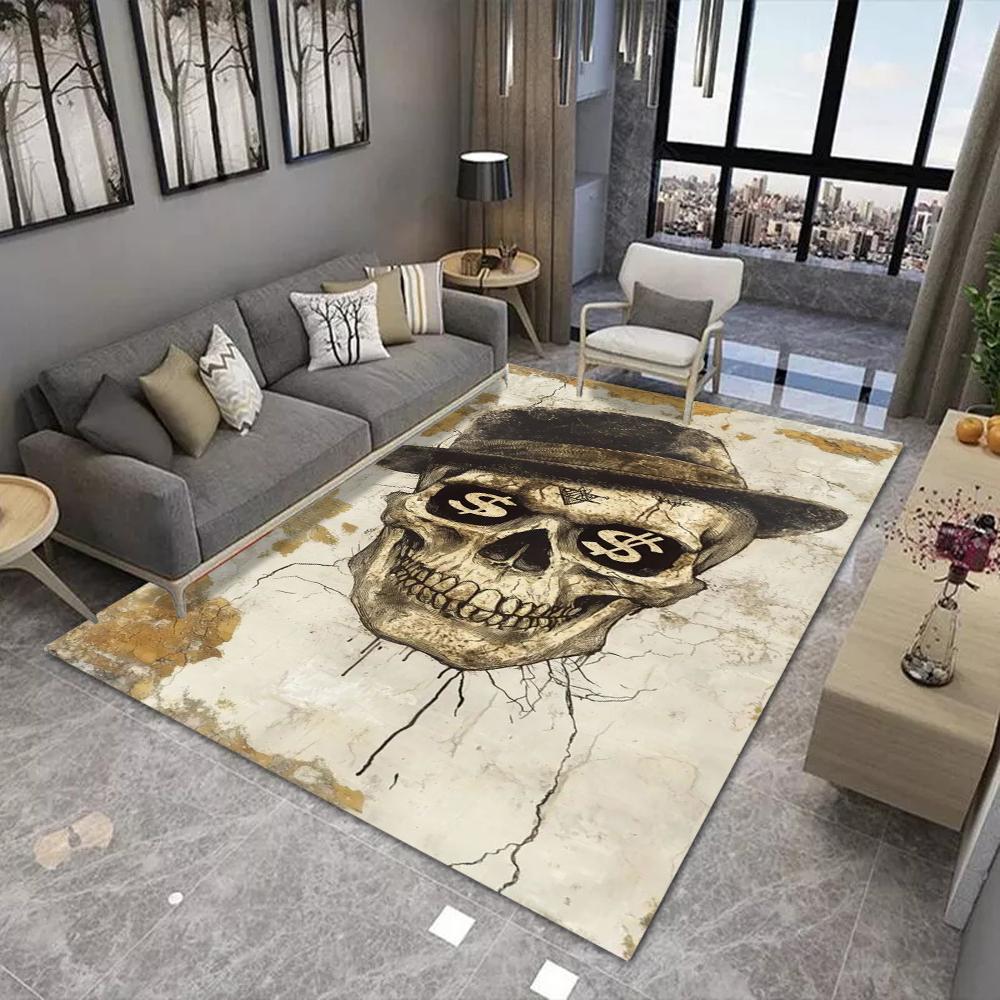 Tappeto Guerriero Scheletro per Casa Soggiorno Camera da Letto Divano Zerbino Decorazione Tappeto Grande Area Tappetino Antiscivolo Crea Stampa Teschio