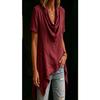 Women Casual Loose Cowl Neck Short Sleeve Asymmetric Hem Solid Blouse