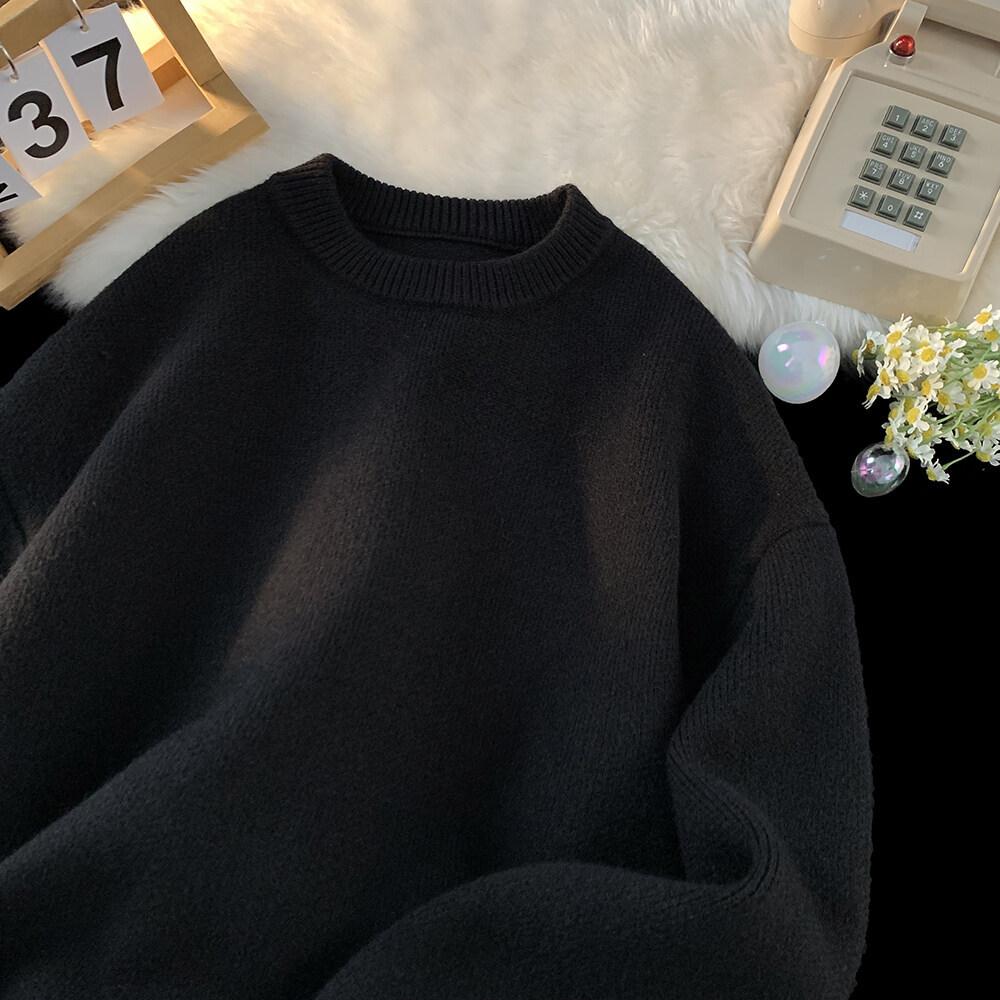 Men's Autumn and Winter Thickened Crew Neck Sweater Japanese Simple and Versatile Men's and Women's Loose Warm Knitted Sweater