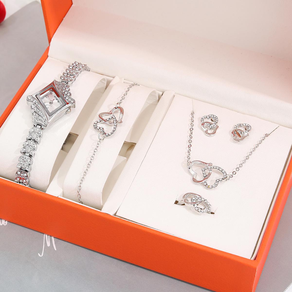 

5 шт. Набор часов женские часы простые повседневные женские аналоговые наручные часы браслет ожерелье серьги подарок Montre Femme серебро белый