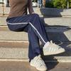 Unisex Dark Blue School Pants with Reflective Stripe – Light, Loose, and Straight Leg for Spring and Autumn