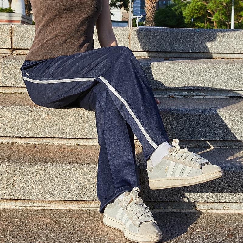 Unisex Dark Blue School Pants with Reflective Stripe – Light, Loose, and Straight Leg for Spring and Autumn