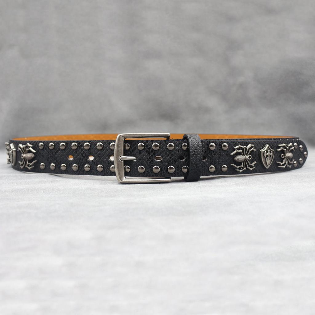 Unisex 7-Color 3D Spider Rivet Leather Belt with Snake Print