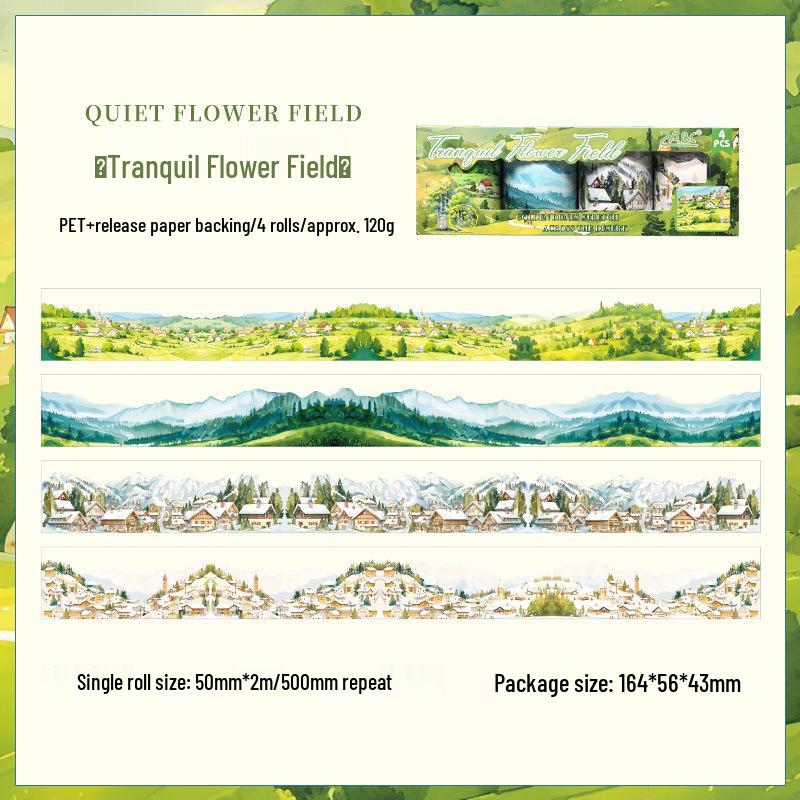 ZABC PET Tape Box: Soft Islands Series, 2 Varieties with Landscape Theme, Die-Cut for Journaling.