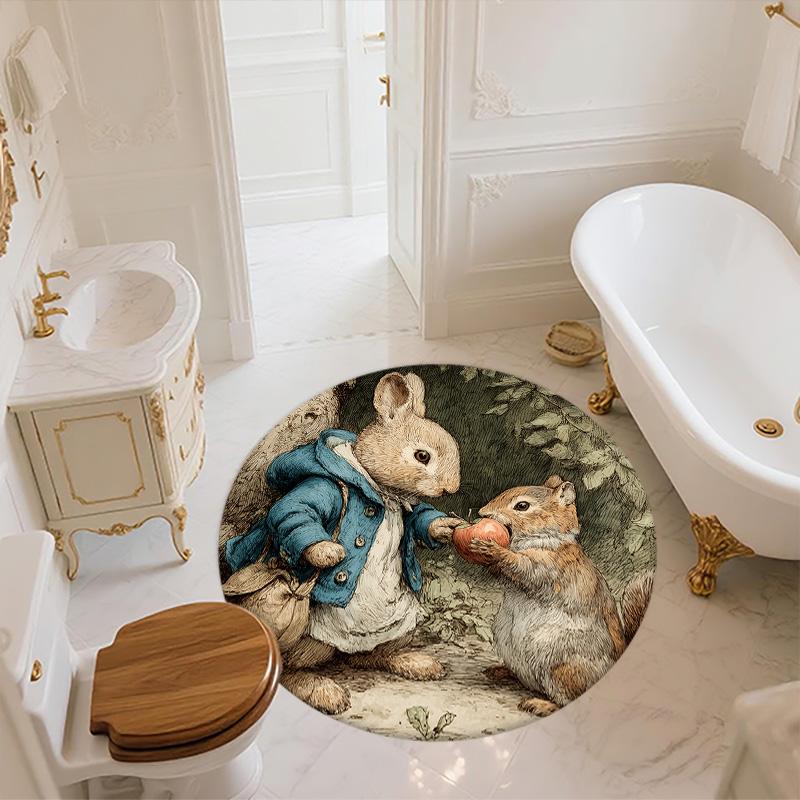 Leaf Rabbit,Round Area Rug,Carpet Rug for Living Room Bedroom Sofa Playroom Decor,Non-slip Floor Mat