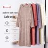Women's Extra Long Coral Fleece Plush Bathrobe Pajamas - Thick, Warm, and Loose Long Sleeve Nightdress for Autumn/Winter Homewear.