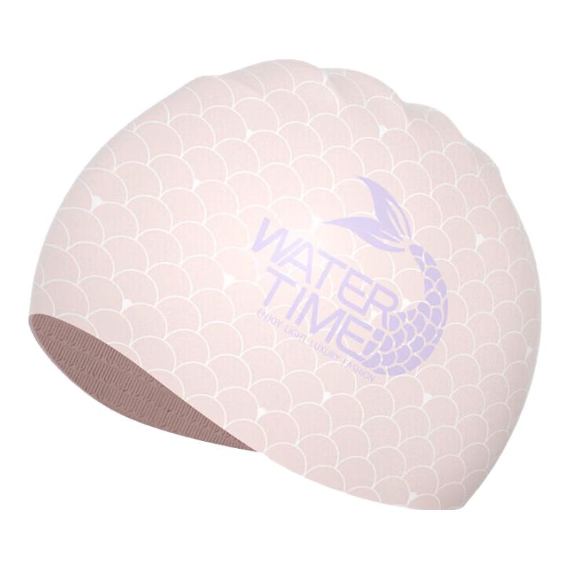 WATERTIME Mermaid Print Silicone Swim Cap for Long Hair One Size