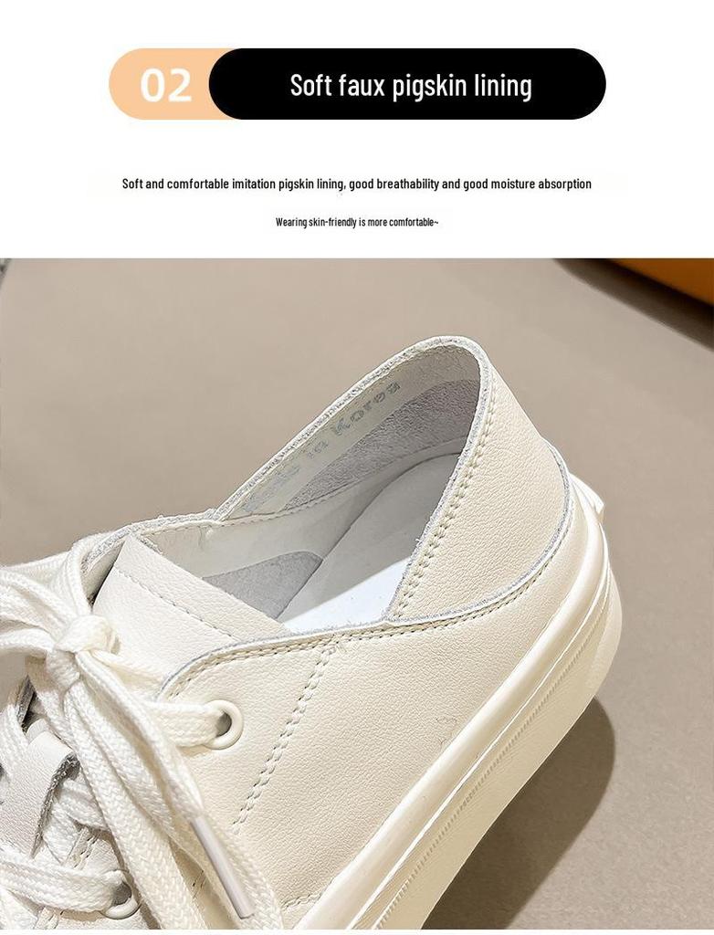 Chaussures Décontractées à Lacets en Cuir Souple Blanc Coréen pour Femmes 2025 - Sneakers de Sport Étudiantes Tendance et Polyvalentes Printemps/Été