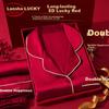 LangSha Double Happiness Couple's Pajamas, Wedding Gift, New Marriage, Red Color, Zodiac Year, Long-Sleeve Top And Pants, Home Wear Set, Gift Box