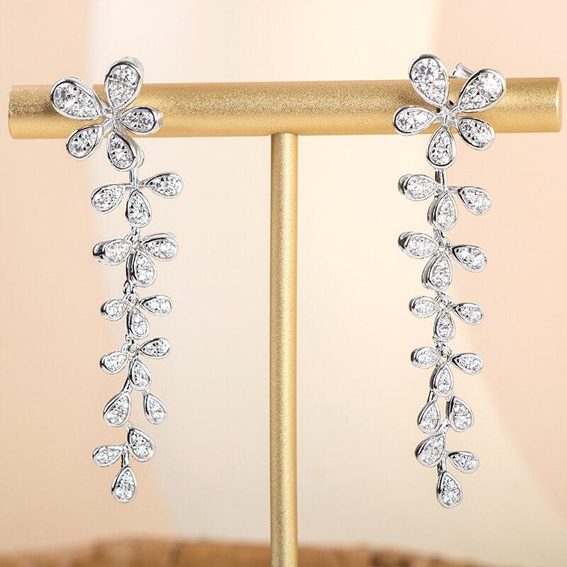 Gica Gema Cercei clasici cu picătură din argint 925 Cercei cu trifoi cu patru foi de zircon Bijuterii fine Cadouri de nuntă