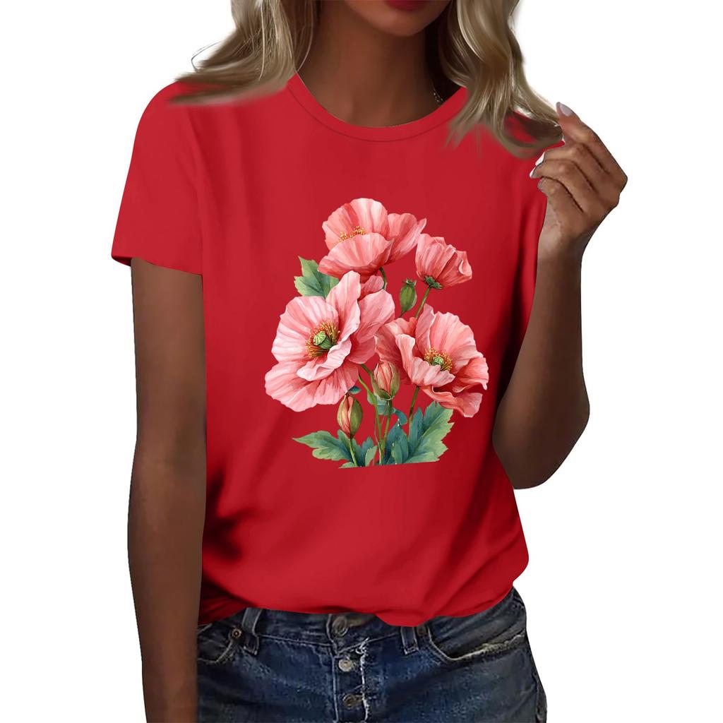 Mote Casual Dameskjorte med trykk, rund hals, korte ermer