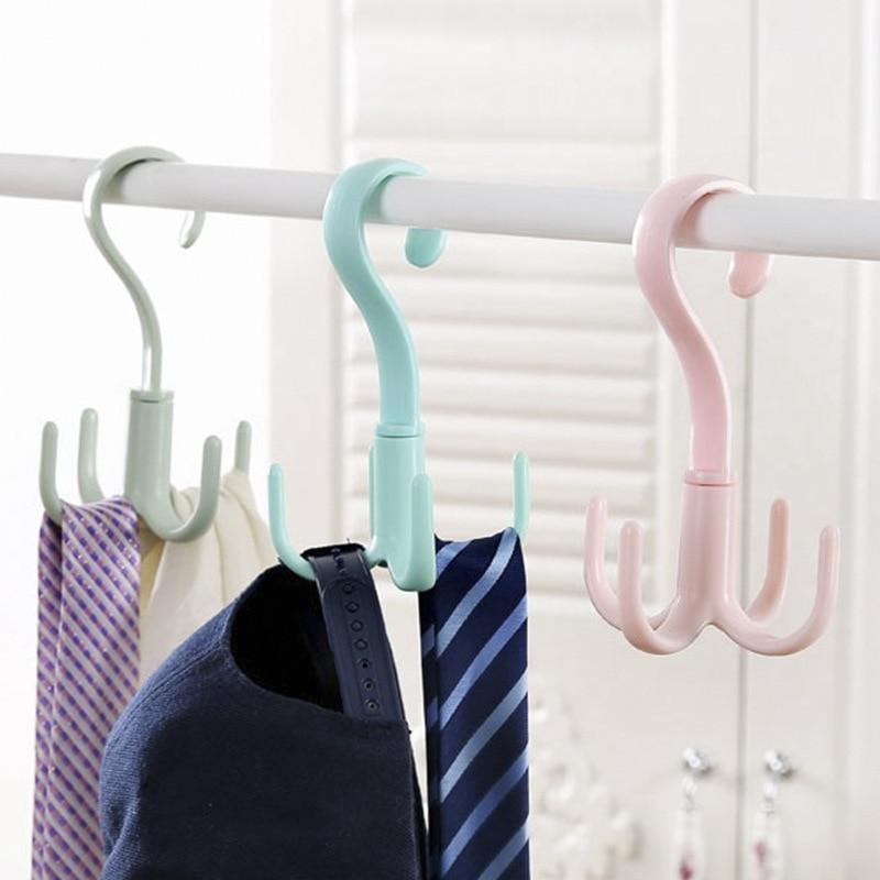 4 Hooks Clothes Rack Neck Tie Holder Space Saving Handbag Clothes Ties Bag Holder Shelf Clothes Shoe Hanger 360 Degrees Rotated Belt Closet