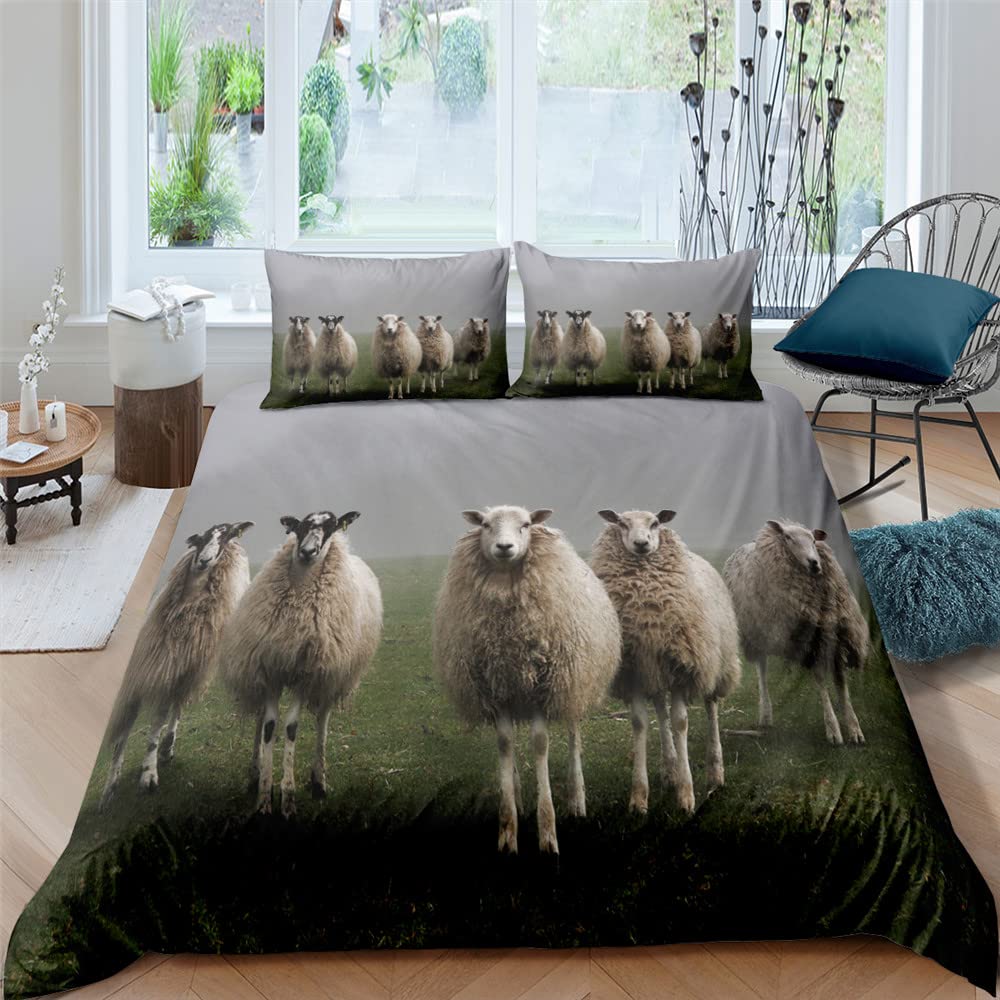 Funny Sheep King Queen Bedding Set Kids Farm Animal Duvet Cover White Little Lamb Comforter Cover 2/3pcs Polyester Quilt Cover