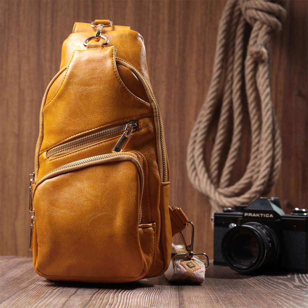 Bright Women's Sling Bag Over the Shoulder Made of Eco-leather VINTAGE Bag 22753 Yellow