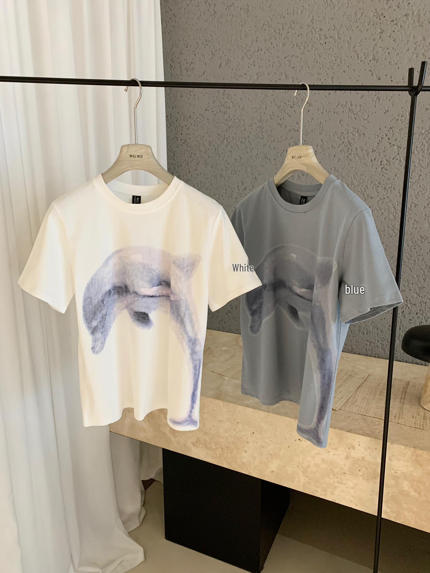 Guangzhou Thirteen Hong Women s Dolphin Print Short Sleeve T-Shirt - Spring/Summer New Arrival One Size белый