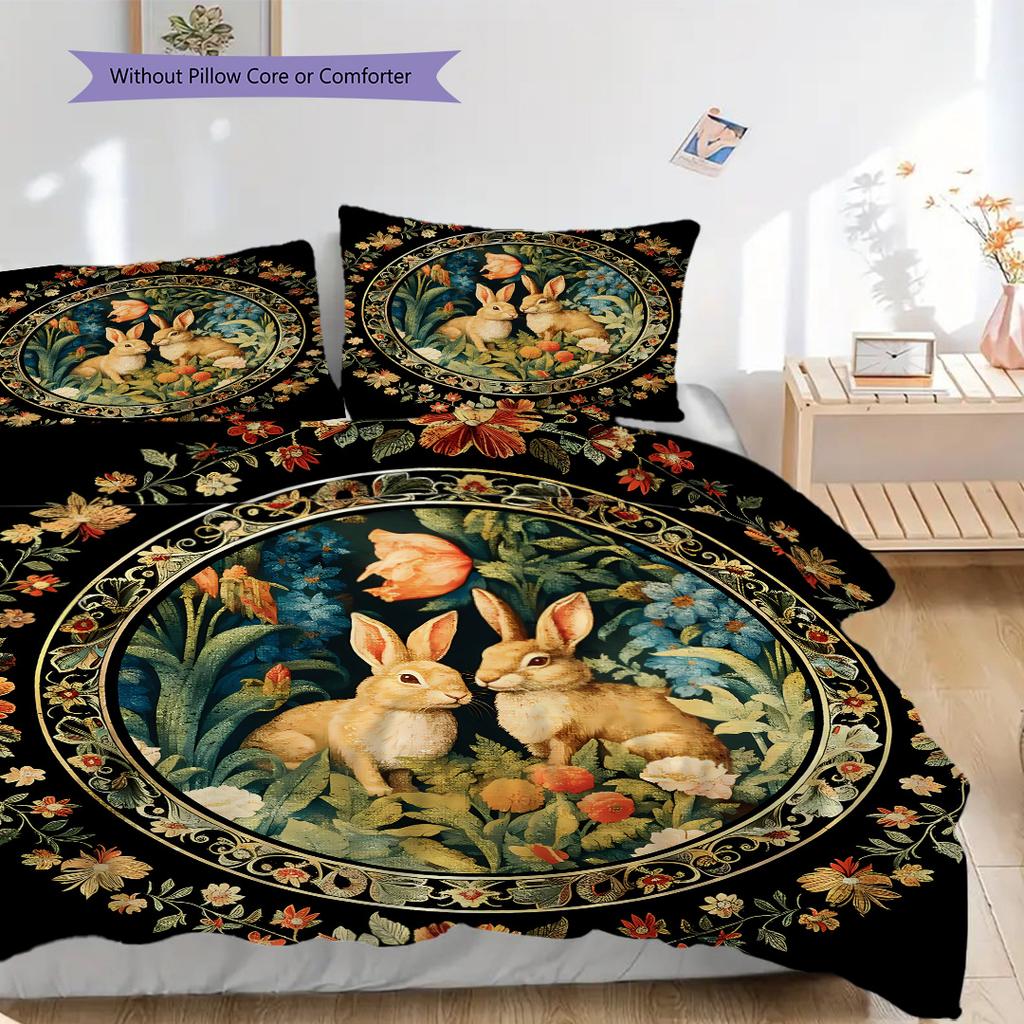 William Morris' Pastoral Flower Rabbit Bettwäsche, Bettbezug, Kissenbezug, Heimdekoration, Geburtstagsgeschenk (1 * Bettbezug+2 * Kissenbezug, ohne Füllung)