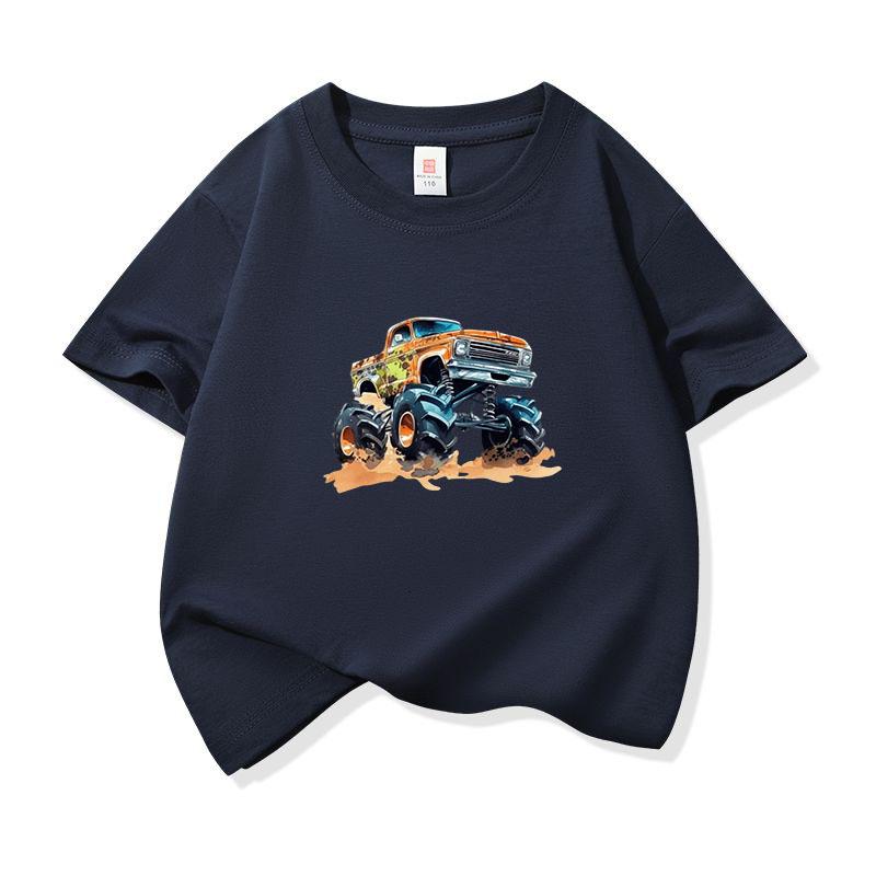 Kids Cotton T Shirt Cute Colorful Offroad SUV Print Crew Neck Short Sleeve Tee Casual Boys Girls Summer Tops