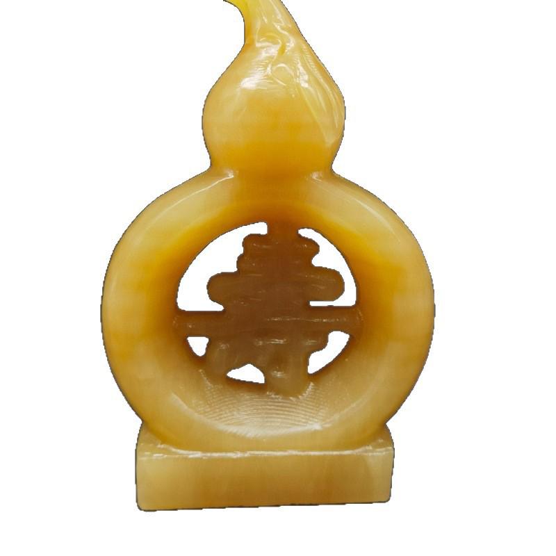 Natural Jade Rice Yellow Gourd Fu Lu Shou Ornament, Handheld Carving for Living Room