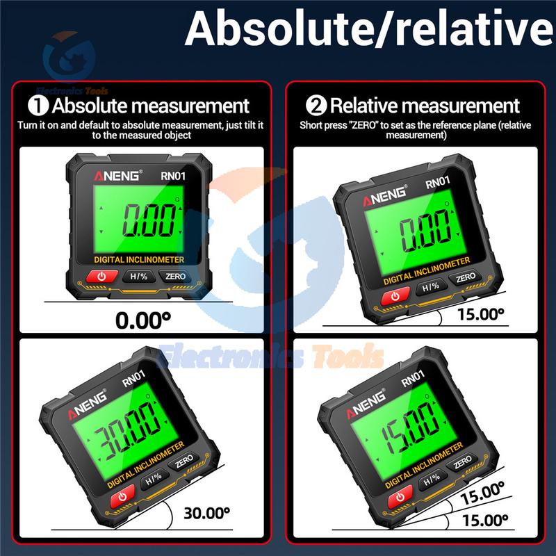 360 Degree Protractor RN01 Digital Angle Gauge Goniometer Four-sided Strong Magnetic Protractor Tester Measuring Tools