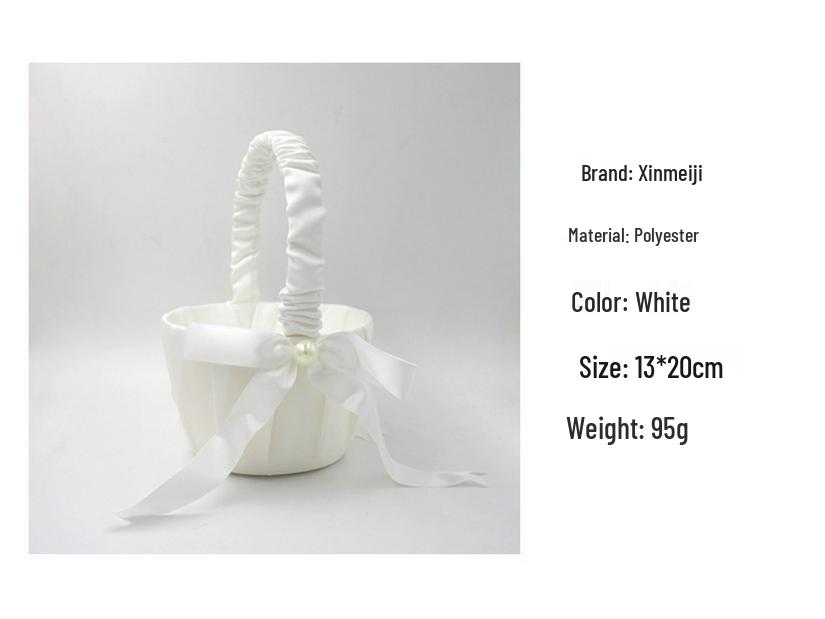 European Pearl Bow Flower Girl Basket for Weddings